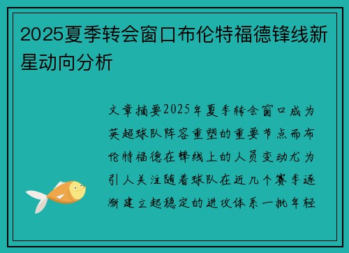 2025夏季转会窗口布伦特福德锋线新星动向分析